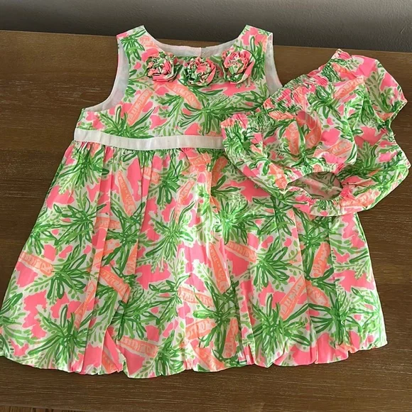 Lily Pulitzer baby Brita bubble dress in Nibbles Palm Trees print - Picture 1 of 2